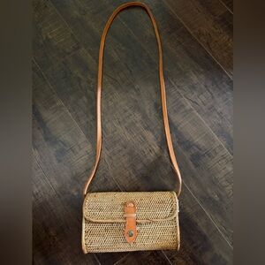 Woven rattan clutch shoulder bag